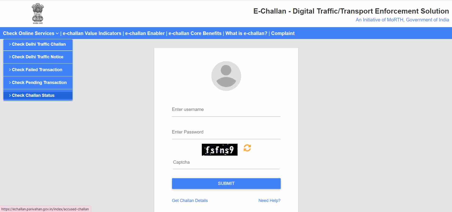 check eChallan Status online