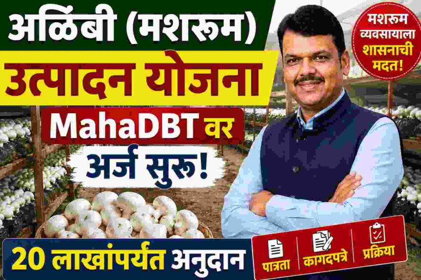 अळिंबी (मशरूम) उत्पादन योजना 2026: mahaDBT वर अर्ज सुरू! 20 लाखांपर्यंत अनुदान
