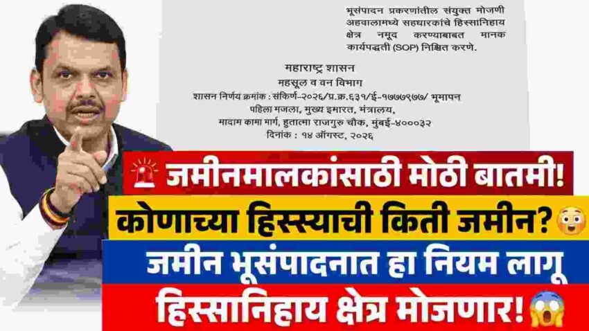 भूसंपादन नवीन नियम 2026: भूसंपादनाच्या संयुक्त मोजणी अहवालात आता सहधारकांचे हिस्सानिहाय क्षेत्र नमूद होणार; महाराष्ट्र शासनाची नवीन SOP